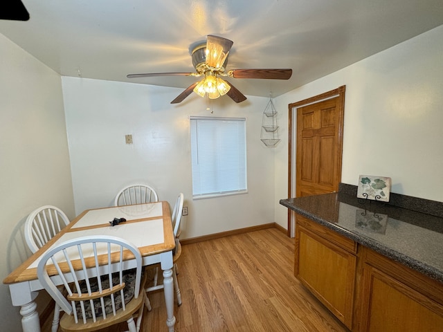 dining room featuring ceiling fan and light hardwood / wood-style floors