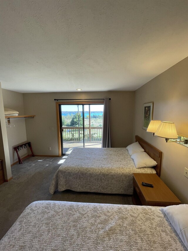 737 Maplewood Ln, Kewadin, MI 49648 - carpeted bedroom featuring access to outside and baseboards