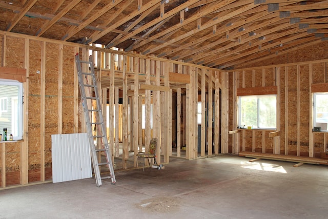 miscellaneous room featuring lofted ceiling