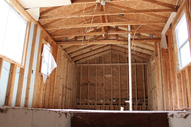 miscellaneous room featuring lofted ceiling