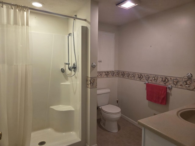 4085 N Cedar Lake Rd, Edmore, MI 48829 - bathroom with a shower stall, tile patterned flooring, and vanity
