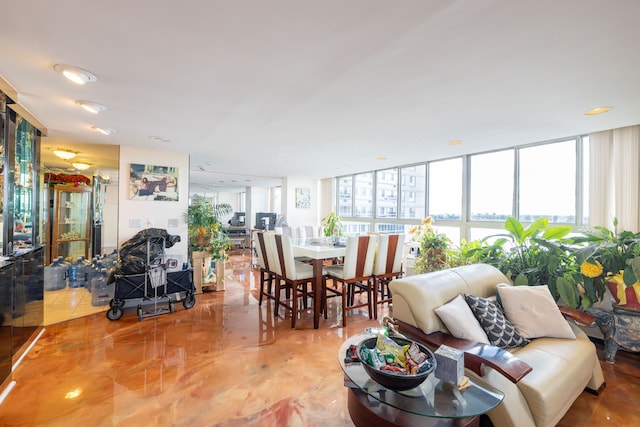 living room with expansive windows