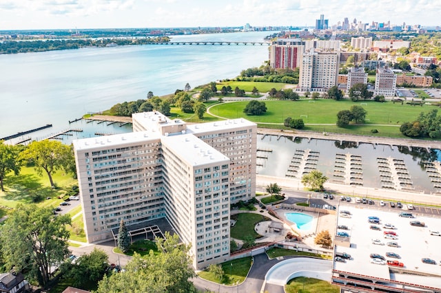 bird's eye view featuring a water view