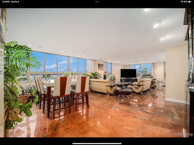 dining area with expansive windows