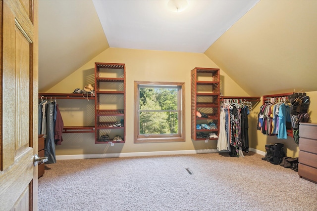 spacious closet featuring carpet and lofted ceiling