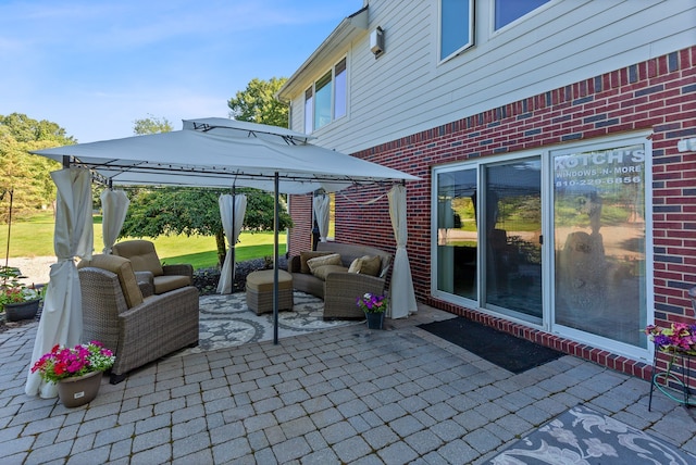 view of patio / terrace featuring a gazebo and outdoor lounge area