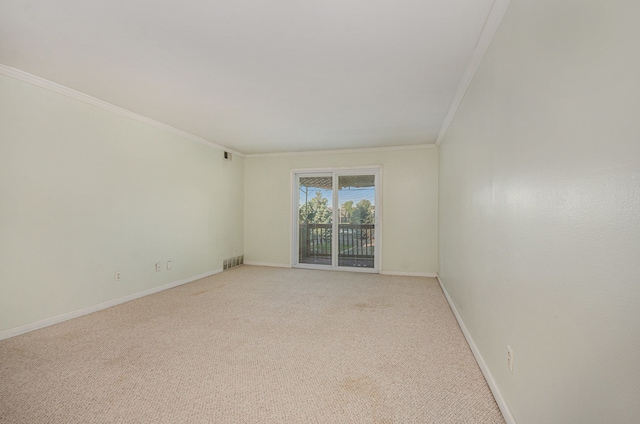 carpeted empty room with crown molding