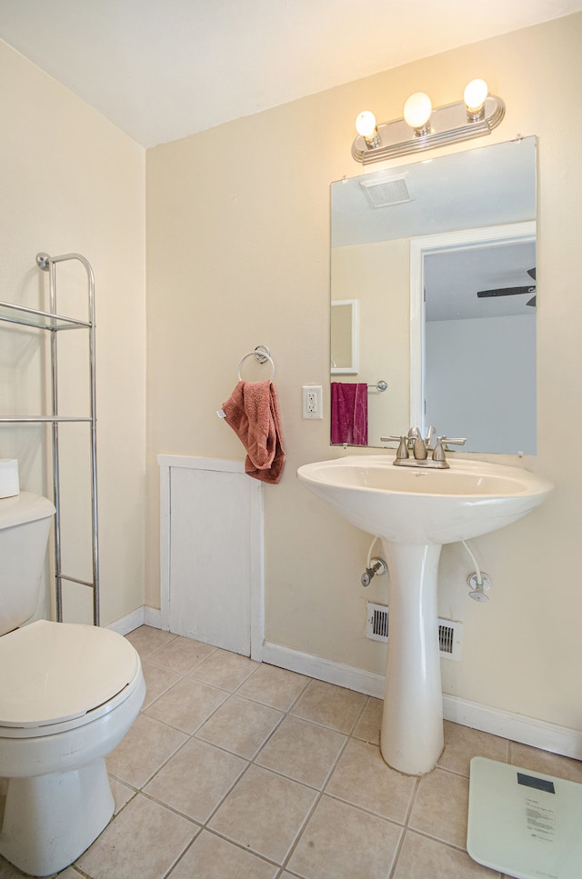 bathroom featuring tile patterned floors, ceiling fan, and toilet