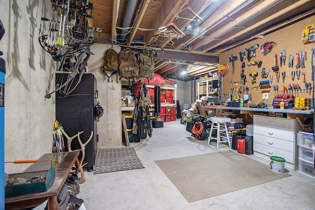 basement featuring a workshop area