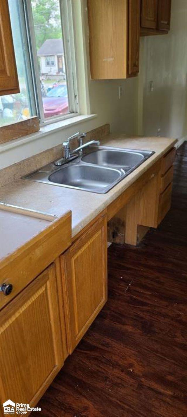 kitchen featuring dark wood-type flooring and sink