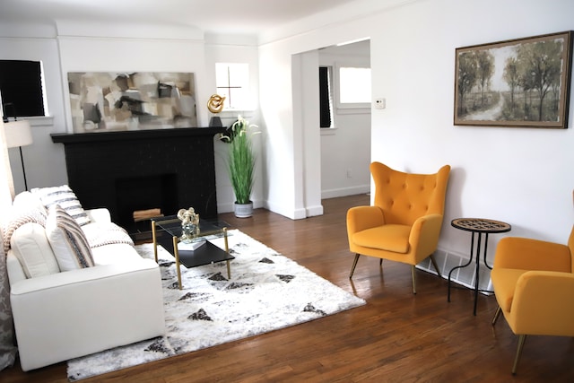 living room featuring dark hardwood / wood-style floors