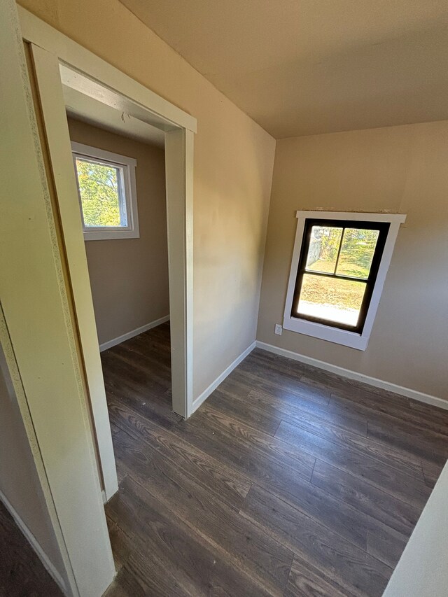 unfurnished room with dark wood-type flooring