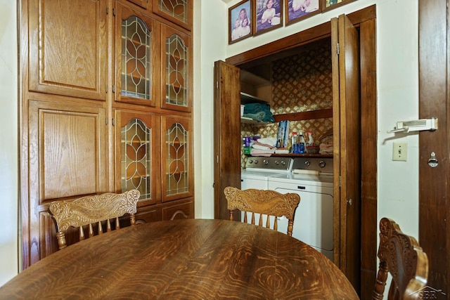 dining area with washer and dryer