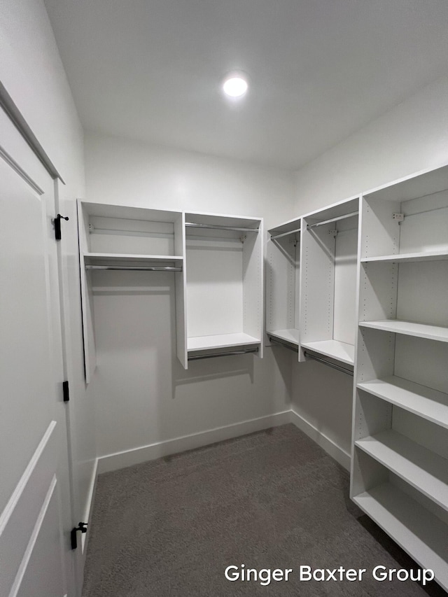 spacious closet with dark carpet