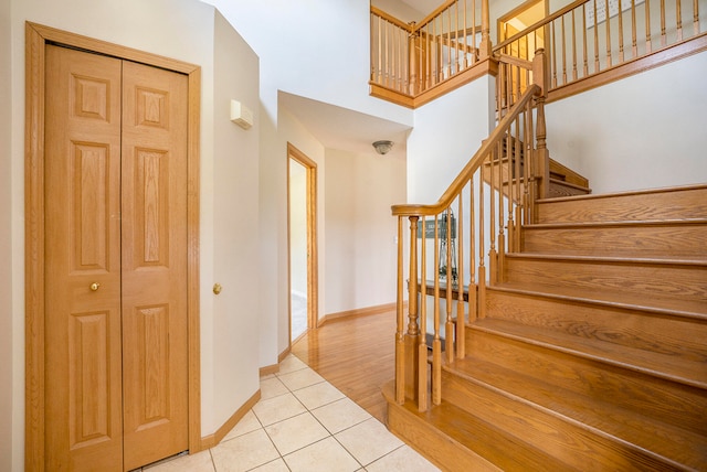 stairway with wood-type flooring