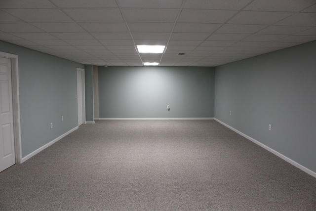 interior space with a drop ceiling and carpet