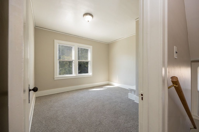 carpeted spare room with ornamental molding