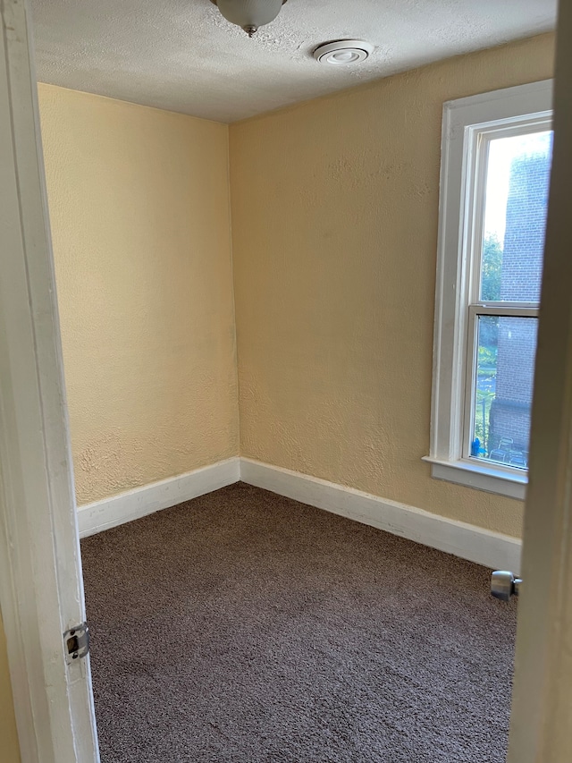 unfurnished room with carpet flooring and a textured ceiling