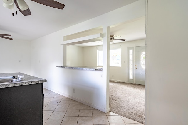 kitchen with light carpet