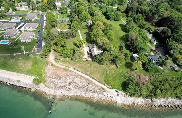 aerial view featuring a water view