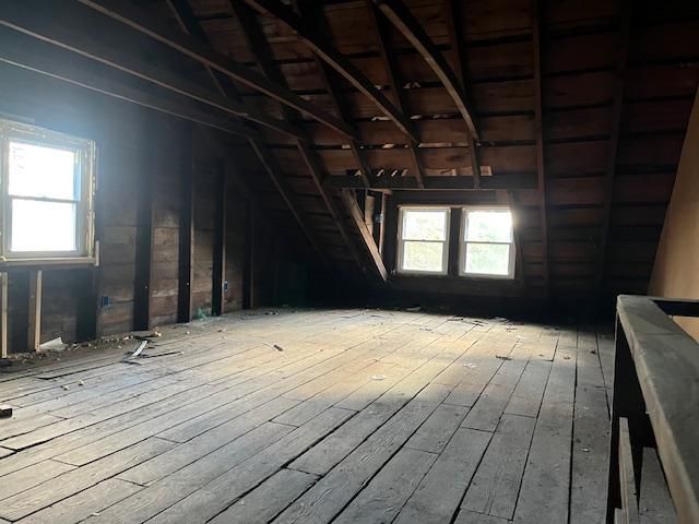 unfinished attic with a wealth of natural light