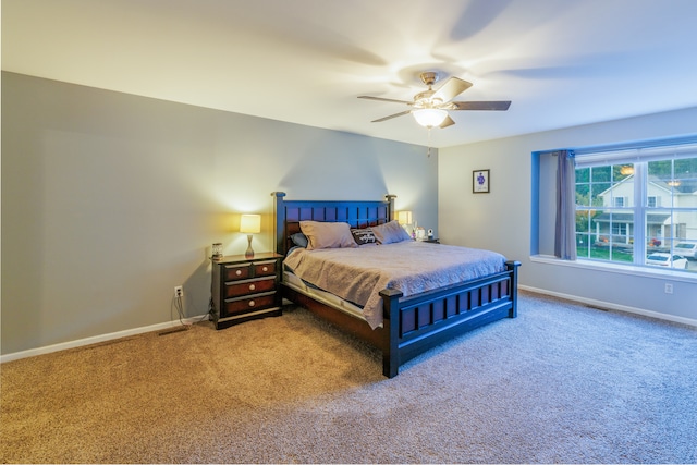 bedroom featuring carpet flooring and ceiling fan