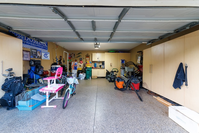 garage with a garage door opener