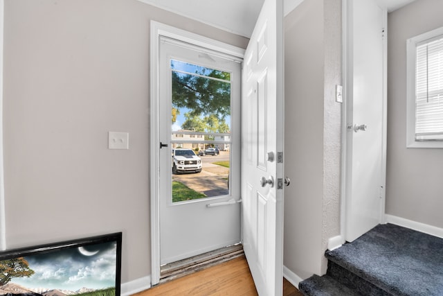 entryway with hardwood / wood-style floors