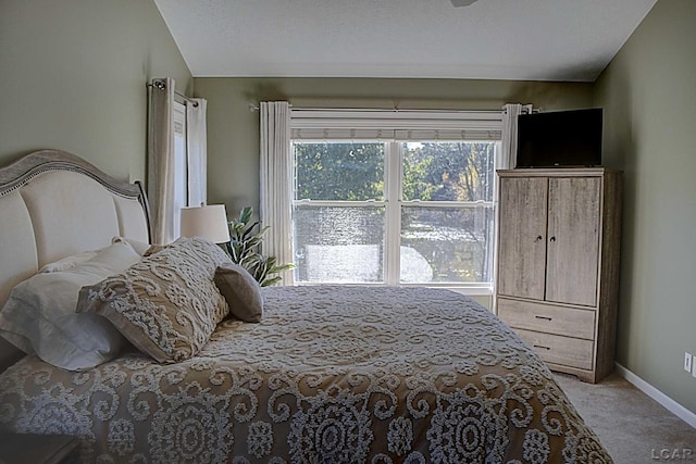 bedroom featuring light colored carpet