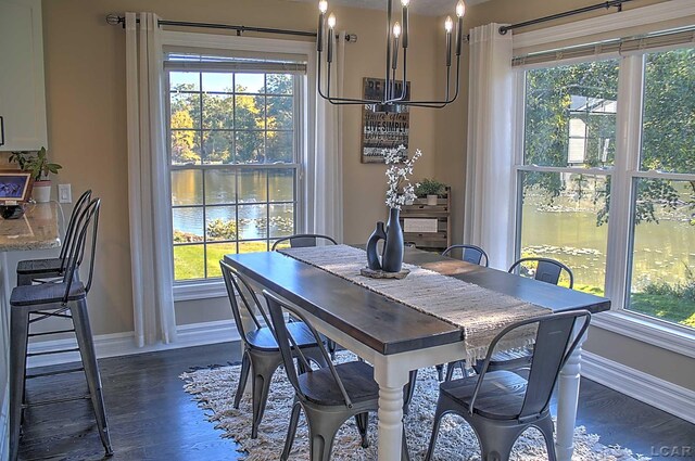 dining area with dark hardwood / wood-style flooring and a wealth of natural light