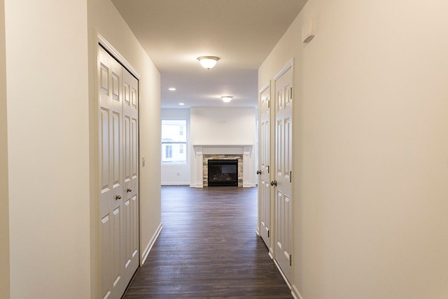 hall featuring dark hardwood / wood-style floors