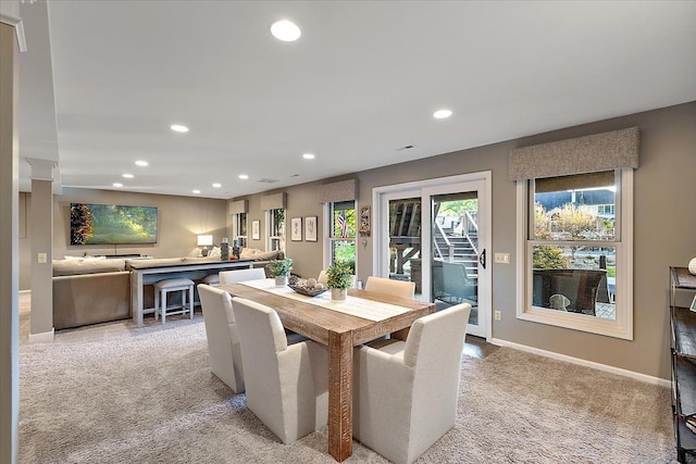 view of carpeted dining room