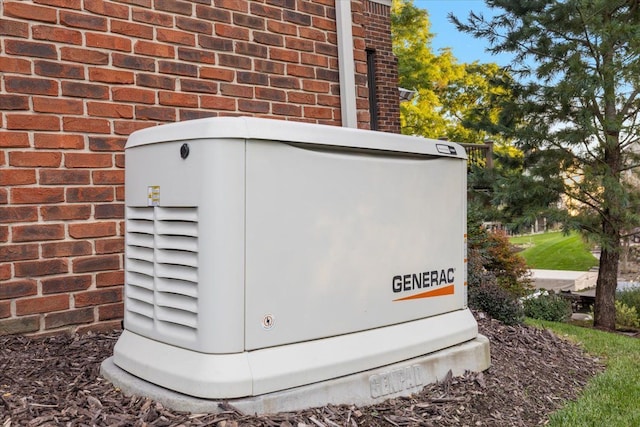 exterior details with brick siding and a power unit