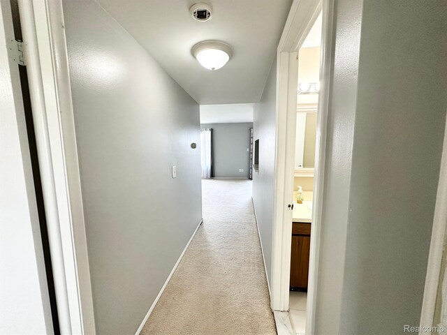 51316 Johns Dr Unit 14, Chesterfield, MI 48047 - hallway with light carpet and baseboards