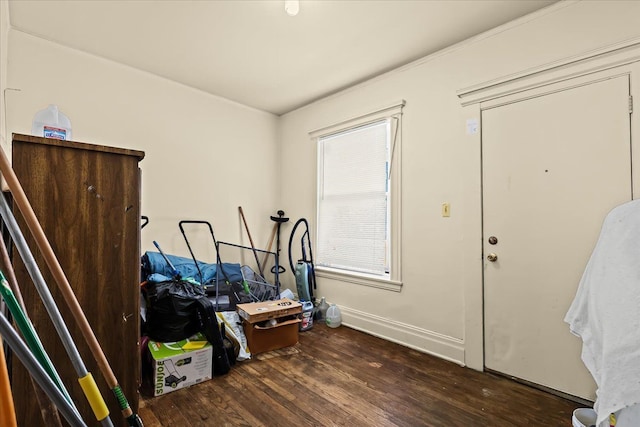 miscellaneous room with dark wood-type flooring