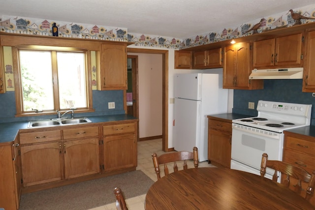 kitchen with sink and white appliances