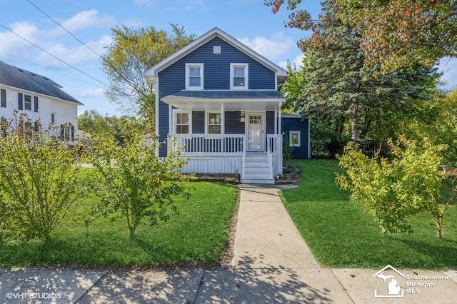 bungalow-style home featuring a front yard and a porch