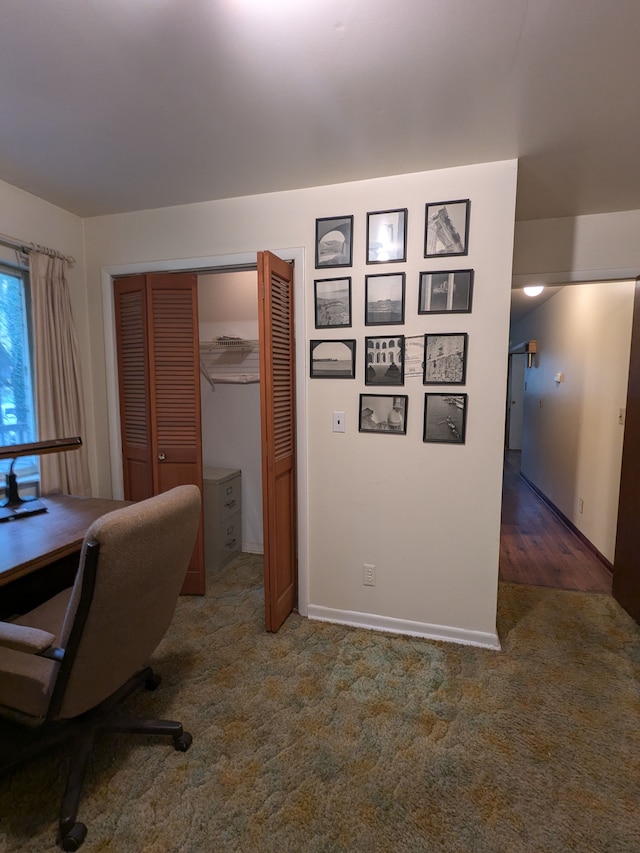 view of carpeted home office