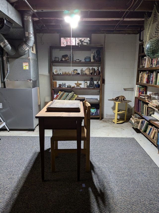 basement with heating unit