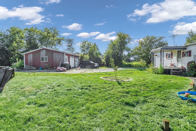 view of yard with a garage