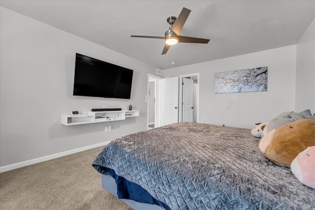 bedroom featuring carpet floors and ceiling fan