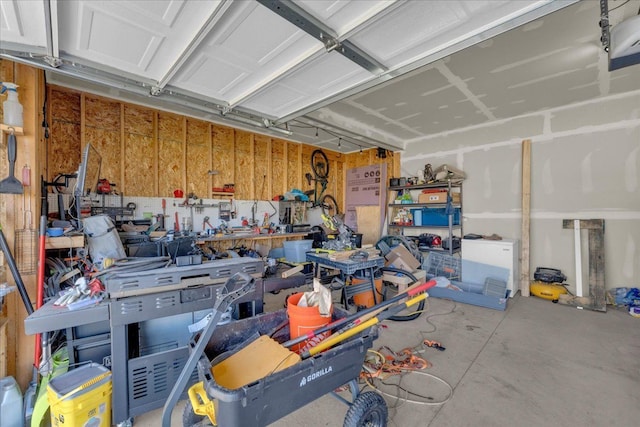 garage featuring a workshop area