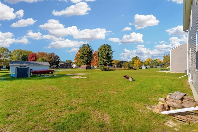 view of yard with a storage shed