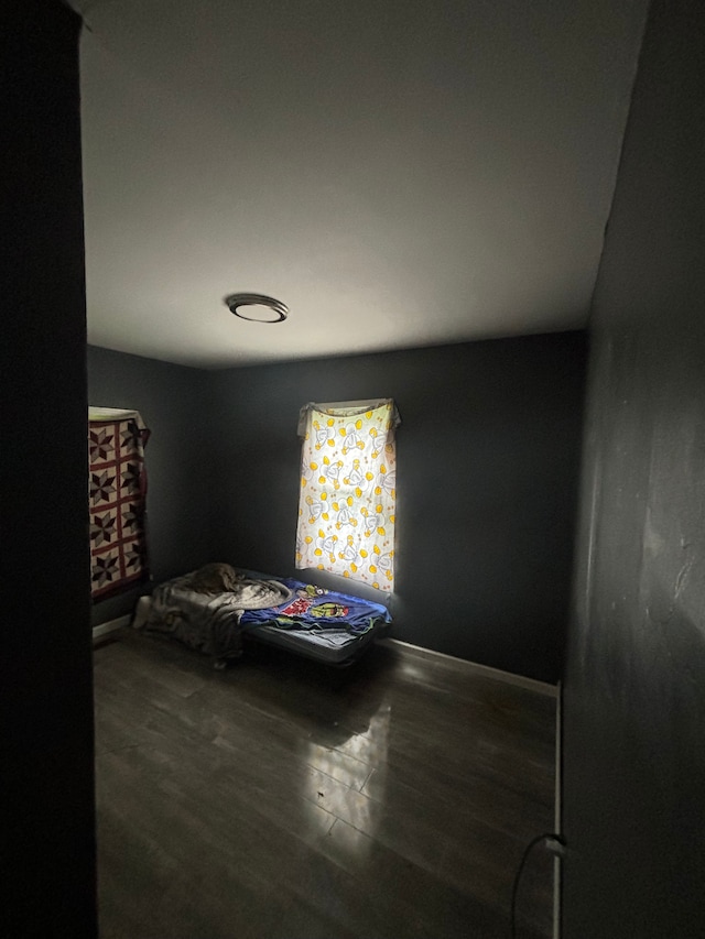 bedroom with dark hardwood / wood-style floors