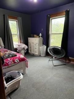 bedroom with carpet and multiple windows