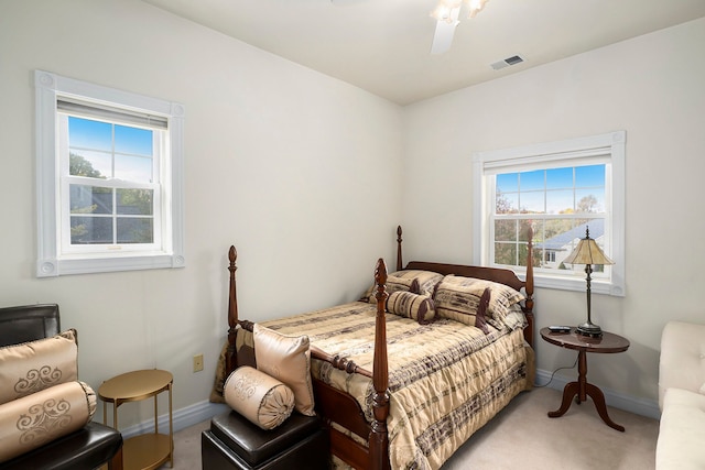 bedroom with carpet floors and ceiling fan