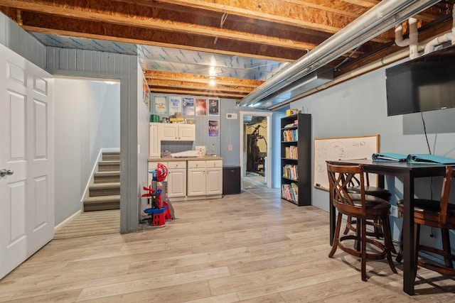 basement with light wood-type flooring