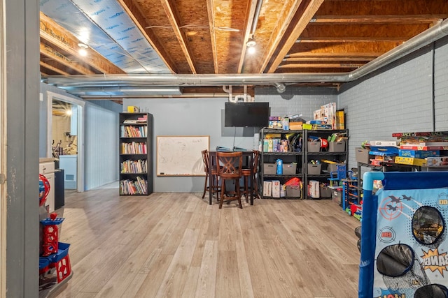 basement featuring hardwood / wood-style flooring