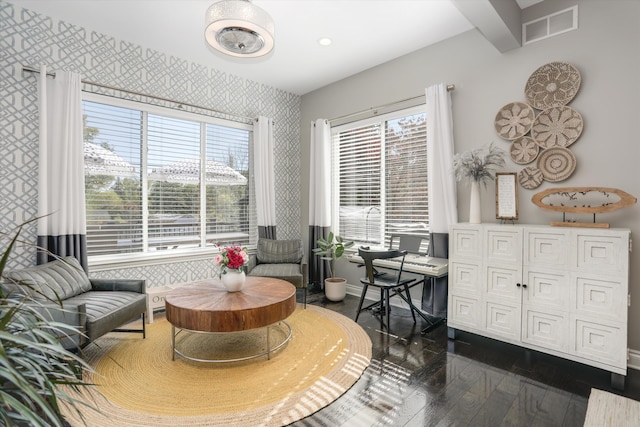 living area with dark wood-type flooring