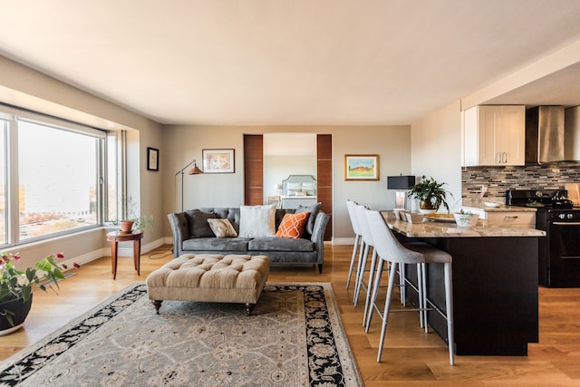 living room with light hardwood / wood-style floors